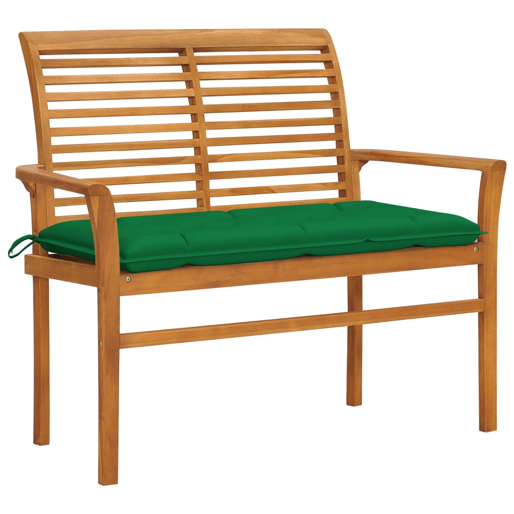Tuinbank met groen kussen 112 cm massief teakhout – afbeelding 1