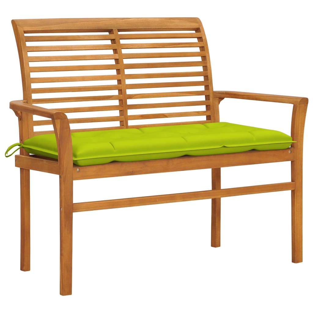 Tuinbank met heldergroen kussen 112 cm massief teakhout – afbeelding 1
