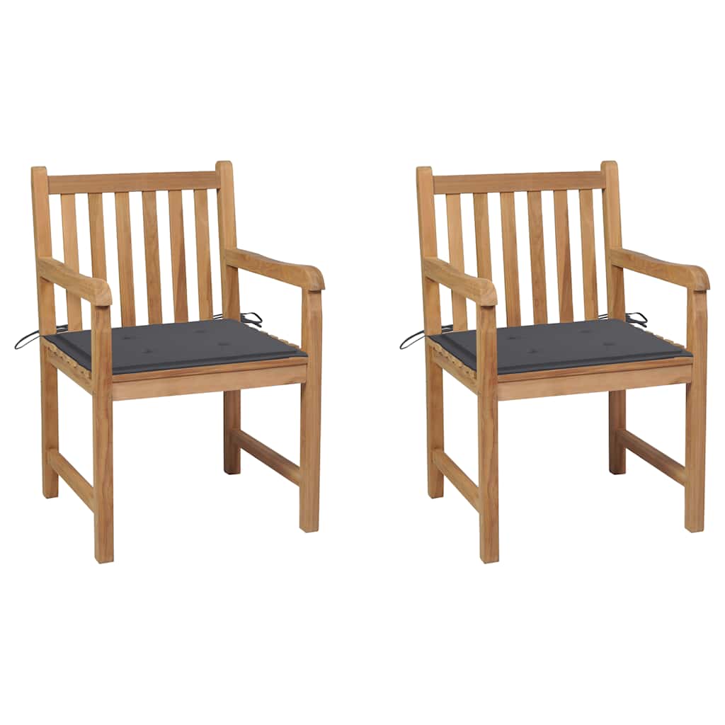 Tuinstoelen 2 st met antracietkleurige kussens massief teakhout