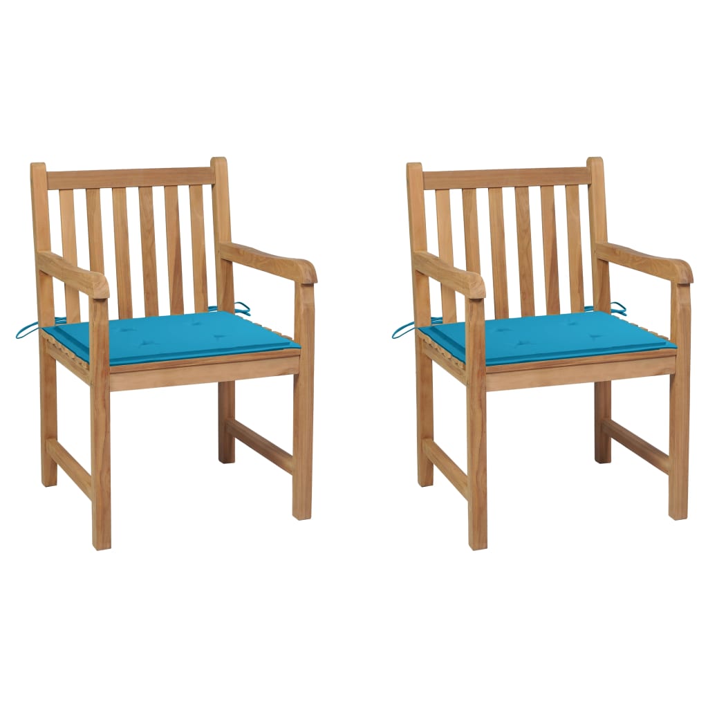 Tuinstoelen 2 st met blauwe kussens massief teakhout – afbeelding 1
