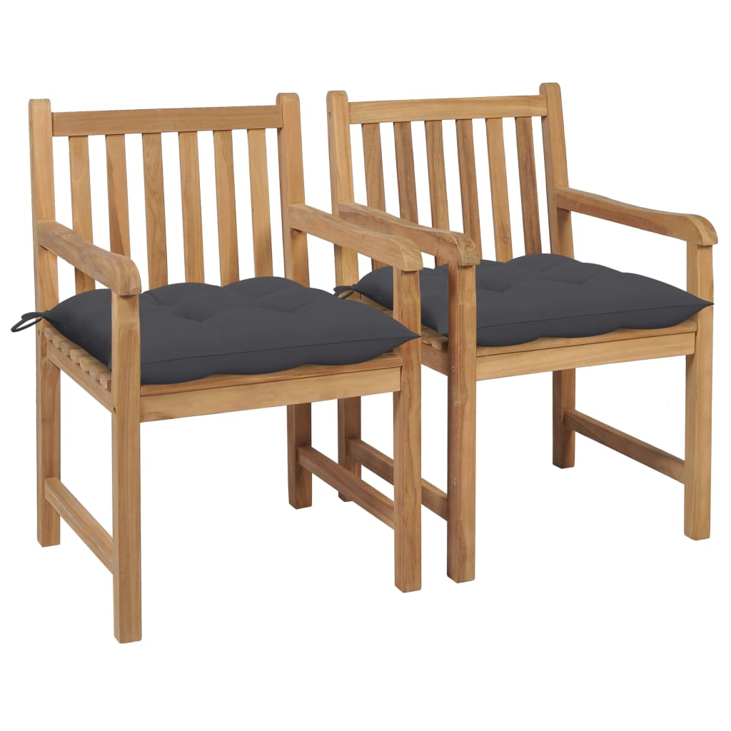 Tuinstoelen 2 st met antracietkleurige kussens massief teakhout – afbeelding 1