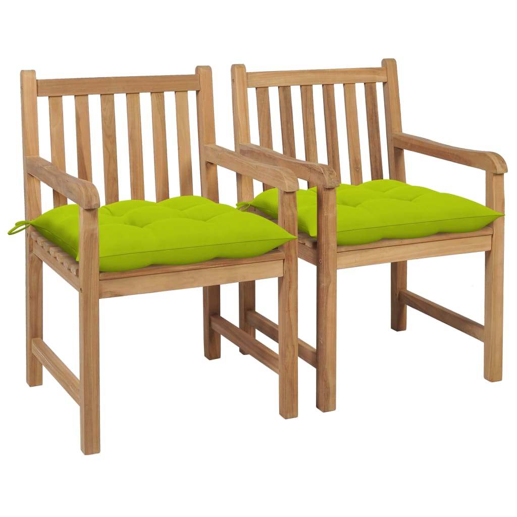 Tuinstoelen 2 st met heldergroene kussens massief teakhout – afbeelding 1