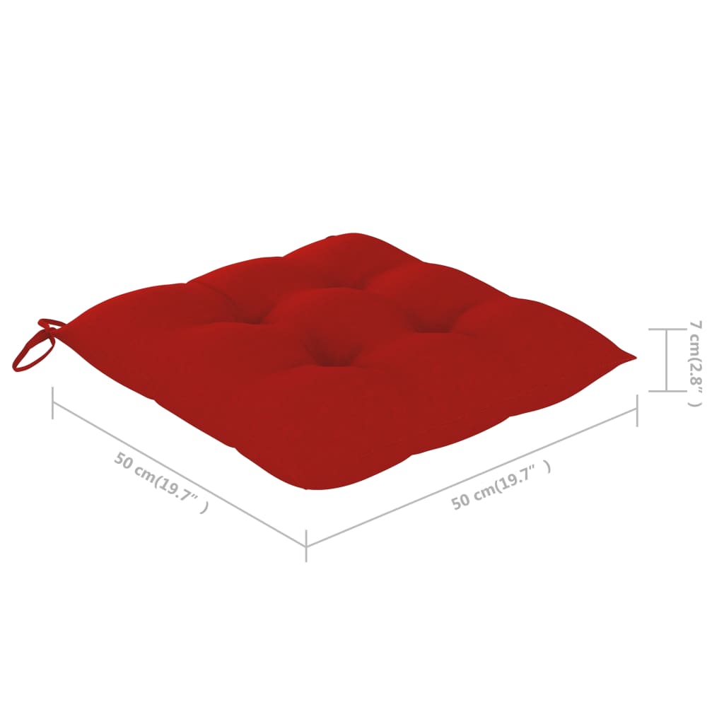 Schommelstoel met rood kussen massief teakhout – afbeelding 12