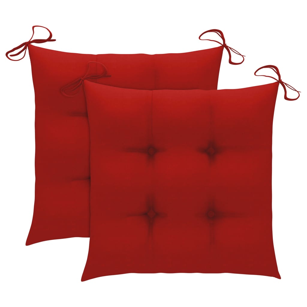 Schommelstoel met rood kussen massief teakhout – afbeelding 2