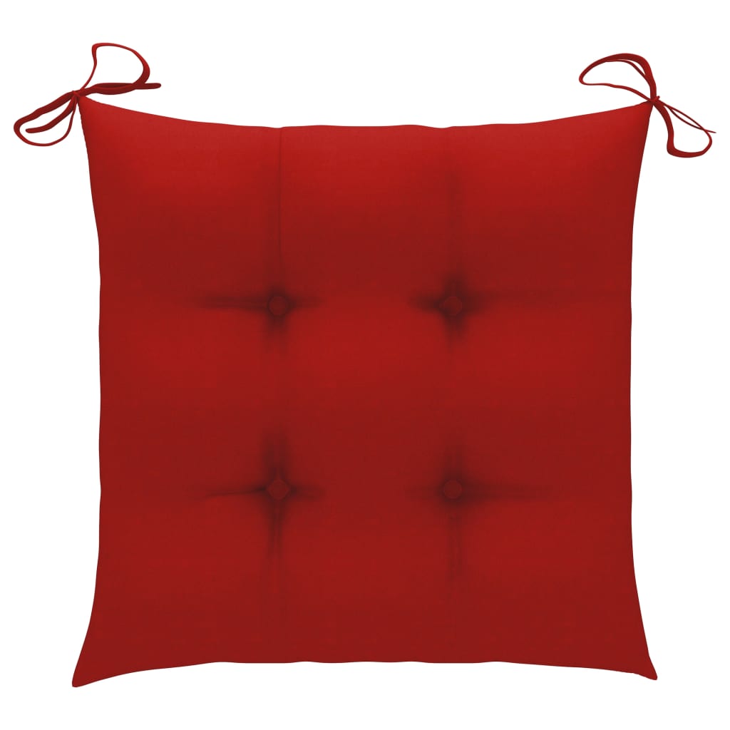 Schommelstoel met rood kussen massief teakhout – afbeelding 3