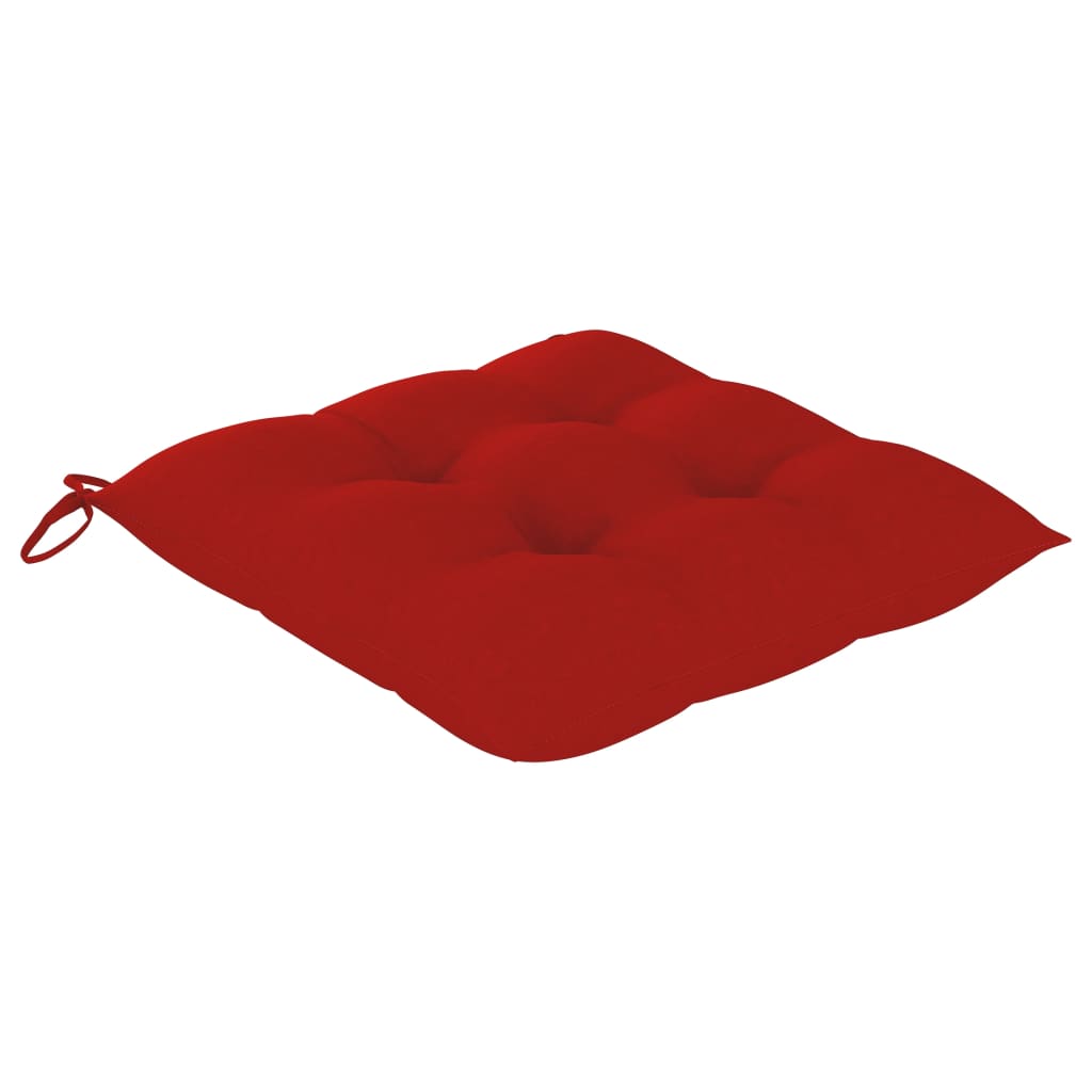 Schommelstoel met rood kussen massief teakhout – afbeelding 4