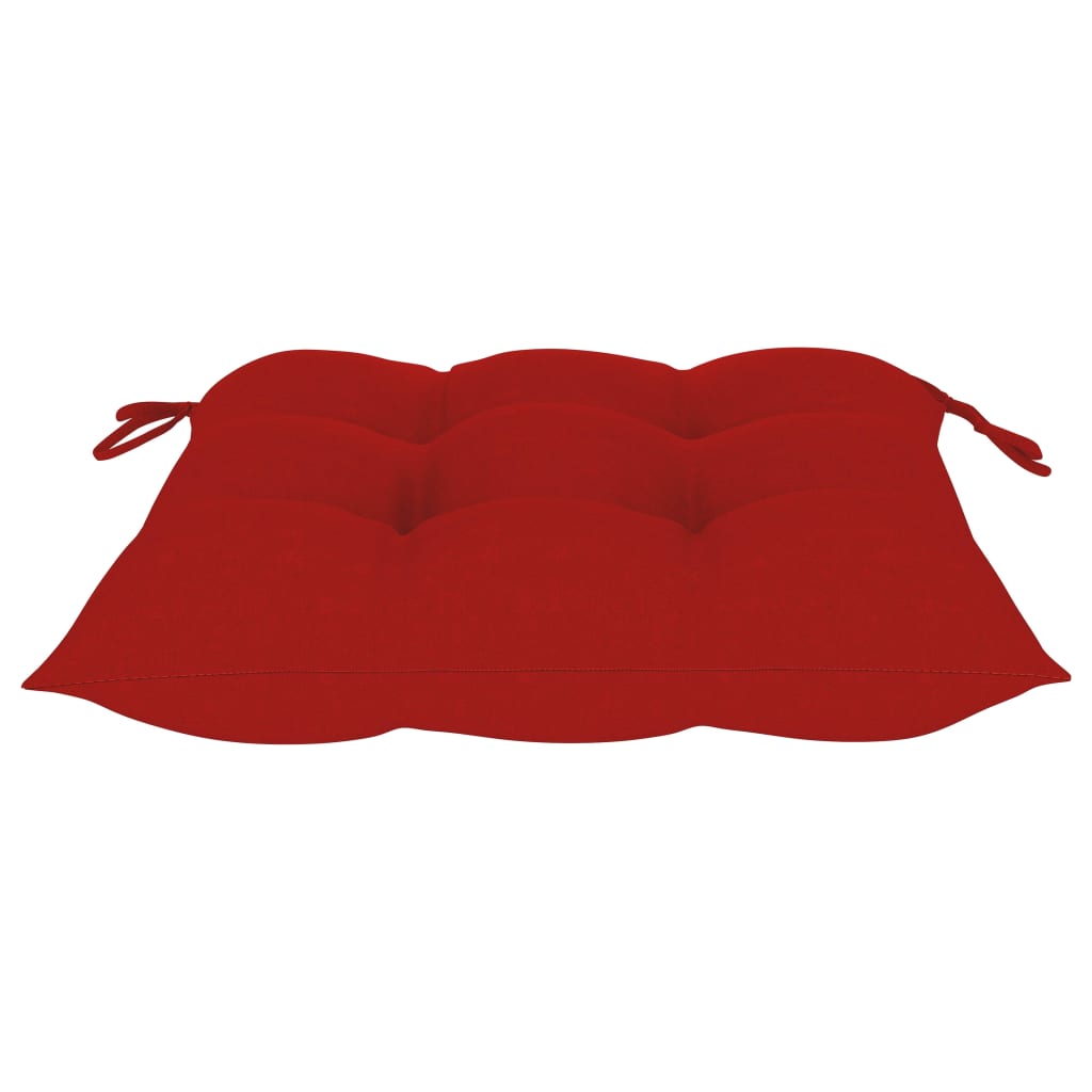 Schommelstoel met rood kussen massief teakhout – afbeelding 5