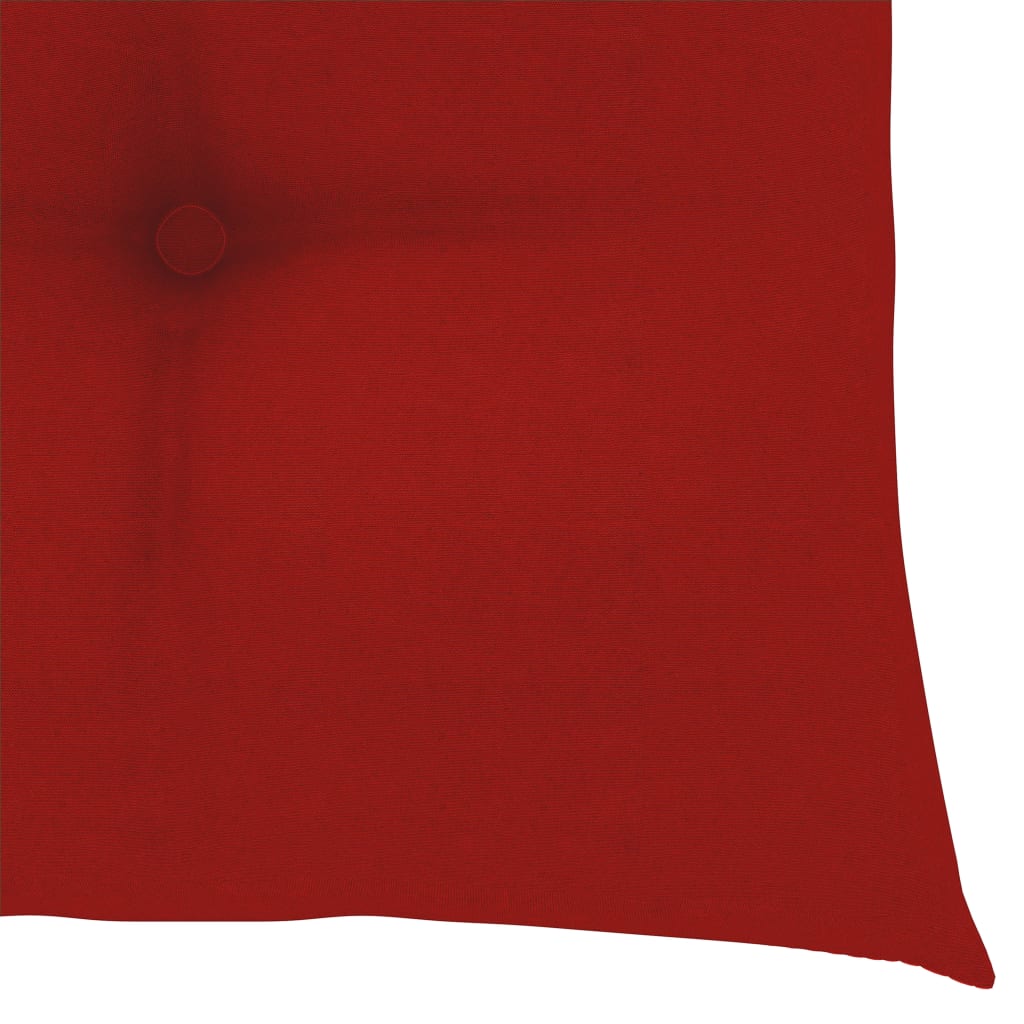 Schommelstoel met rood kussen massief teakhout – afbeelding 6