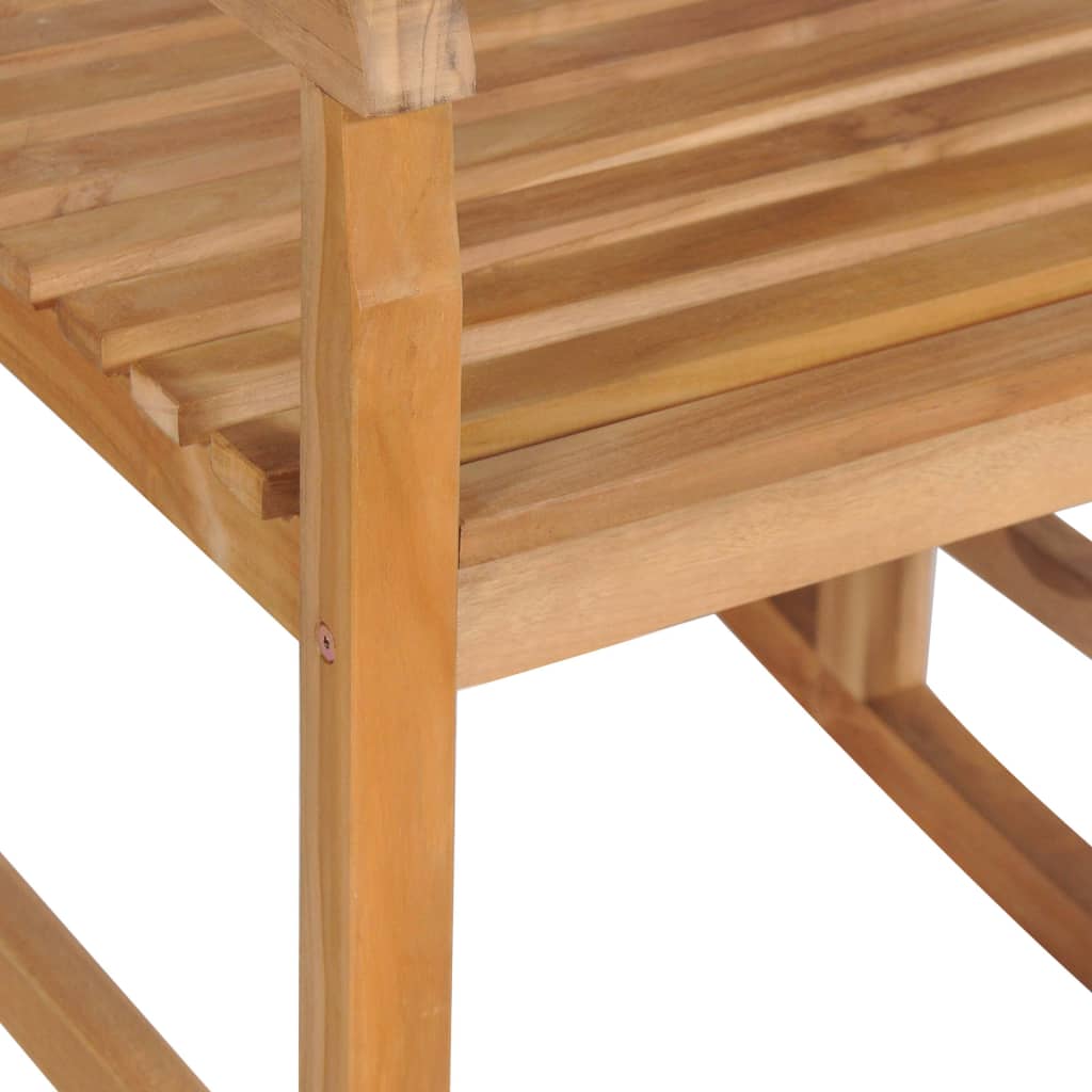 Schommelstoel met rood kussen massief teakhout – afbeelding 9