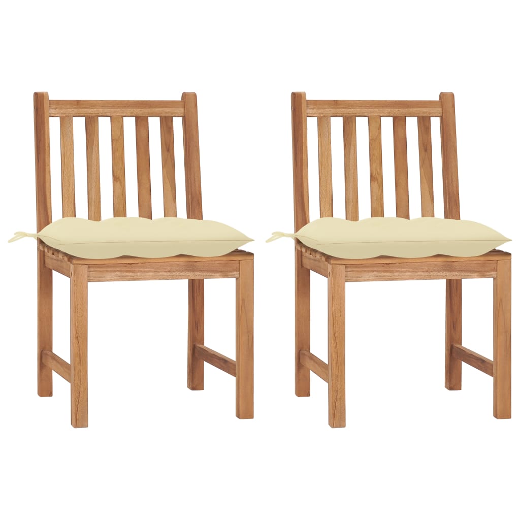 Tuinstoelen 2 st met kussens massief teakhout