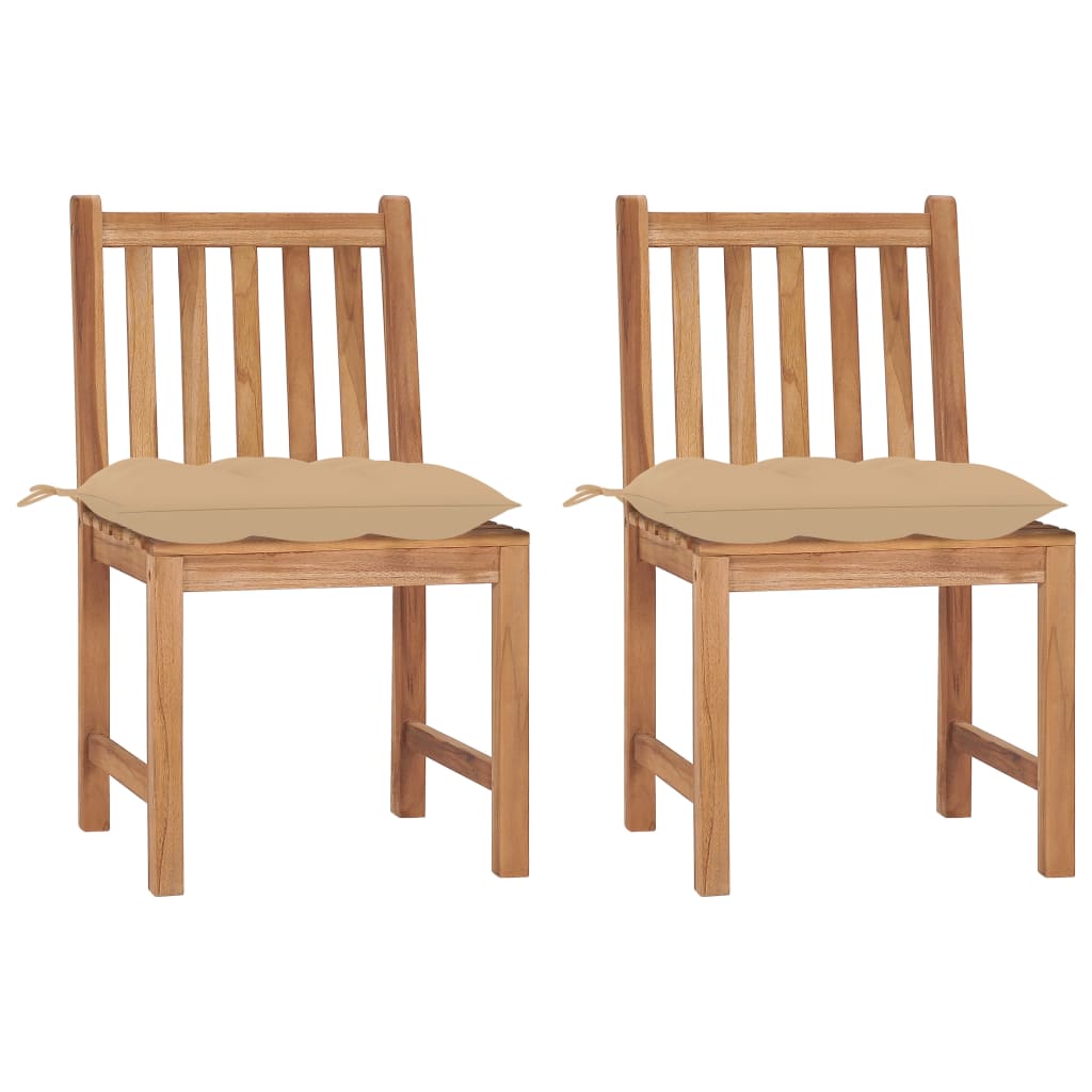 Tuinstoelen 2 st met kussens massief teakhout – afbeelding 1