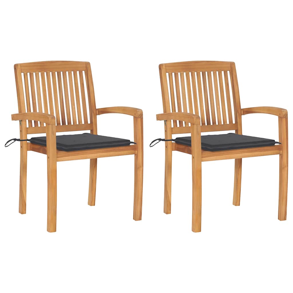 Tuinstoelen 2 st met antracietkleurige kussens massief teakhout