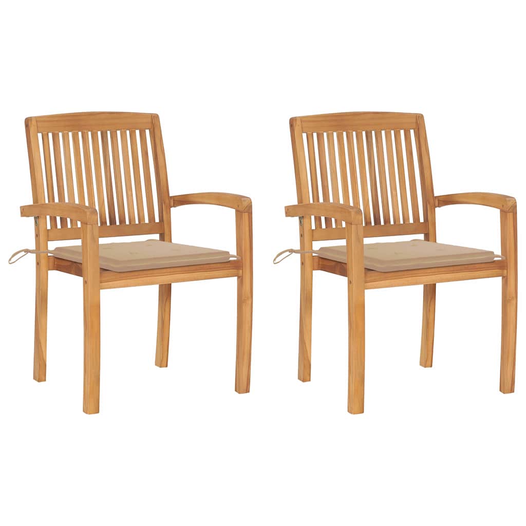 Tuinstoelen 2 st met beige kussens massief teakhout