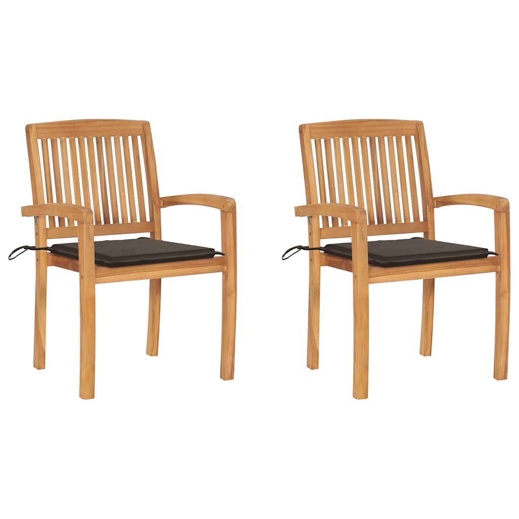 Tuinstoelen 2 st met taupe kussens massief teakhout