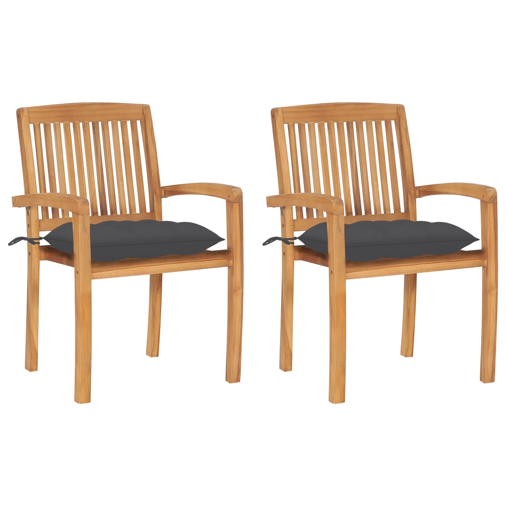 Tuinstoelen 2 st met antracietkleurige kussens massief teakhout