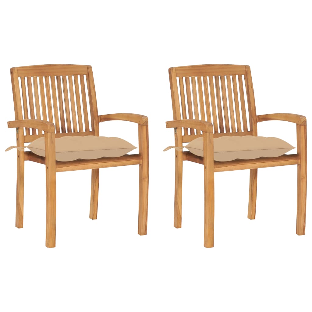 Tuinstoelen 2 st met beige kussens massief teakhout