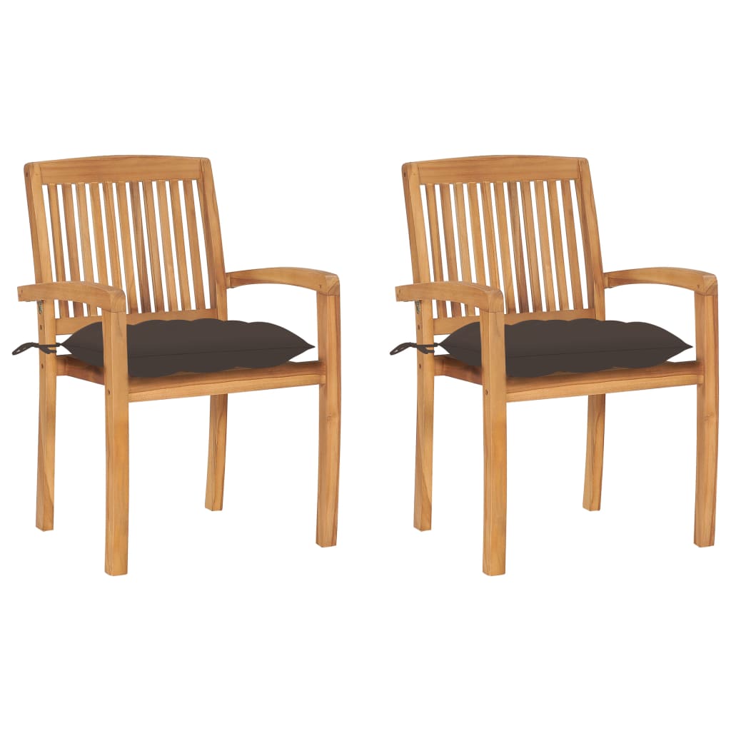 Tuinstoelen 2 st met taupe kussens massief teakhout