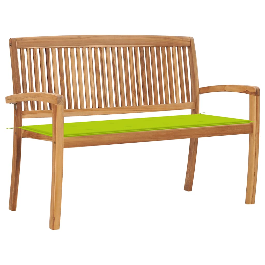 Tuinbank stapelbaar met kussen 128,5 cm massief teakhout – afbeelding 1