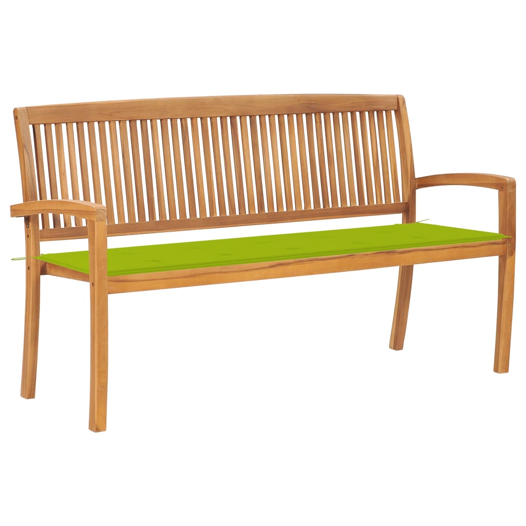 Tuinbank stapelbaar met kussen 159 cm massief teakhout – afbeelding 1
