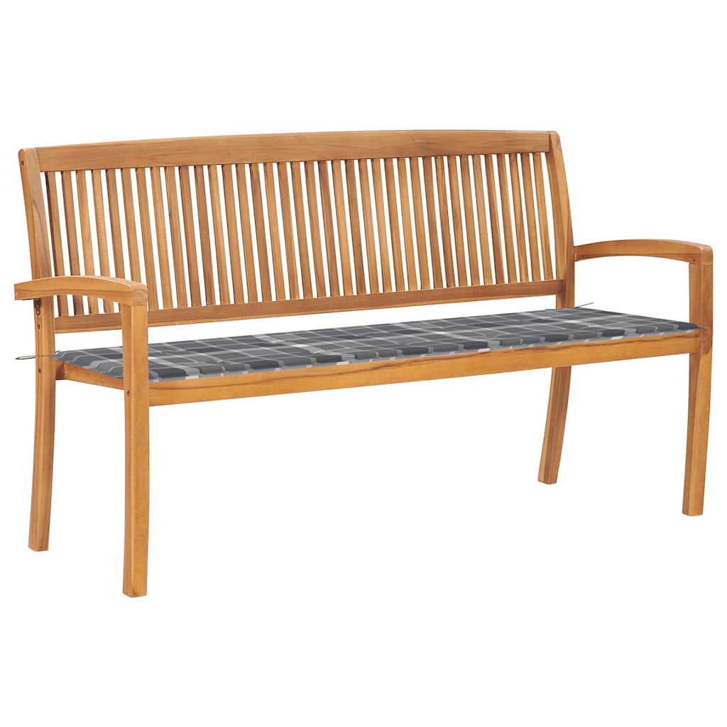 Tuinbank stapelbaar met kussen 159 cm massief teakhout – afbeelding 1