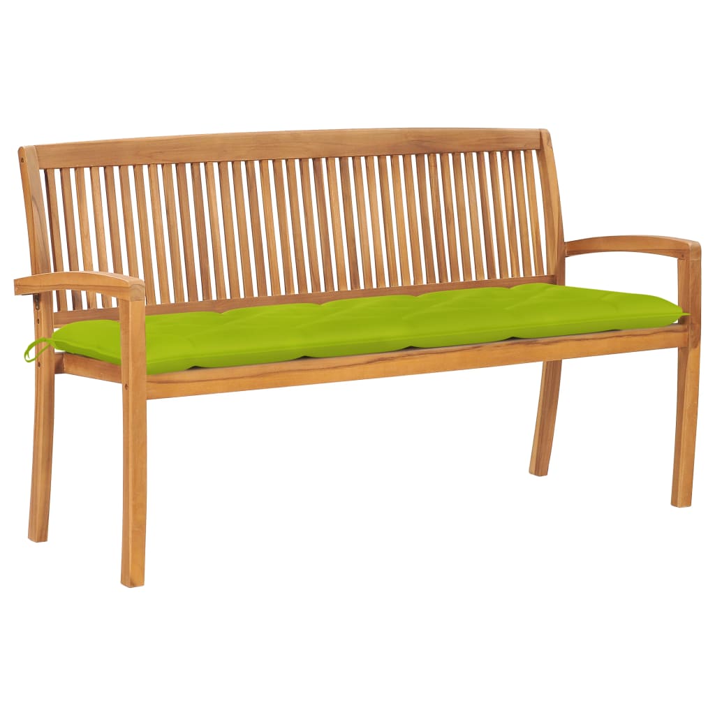 Tuinbank stapelbaar met kussen 159 cm massief teakhout – afbeelding 1