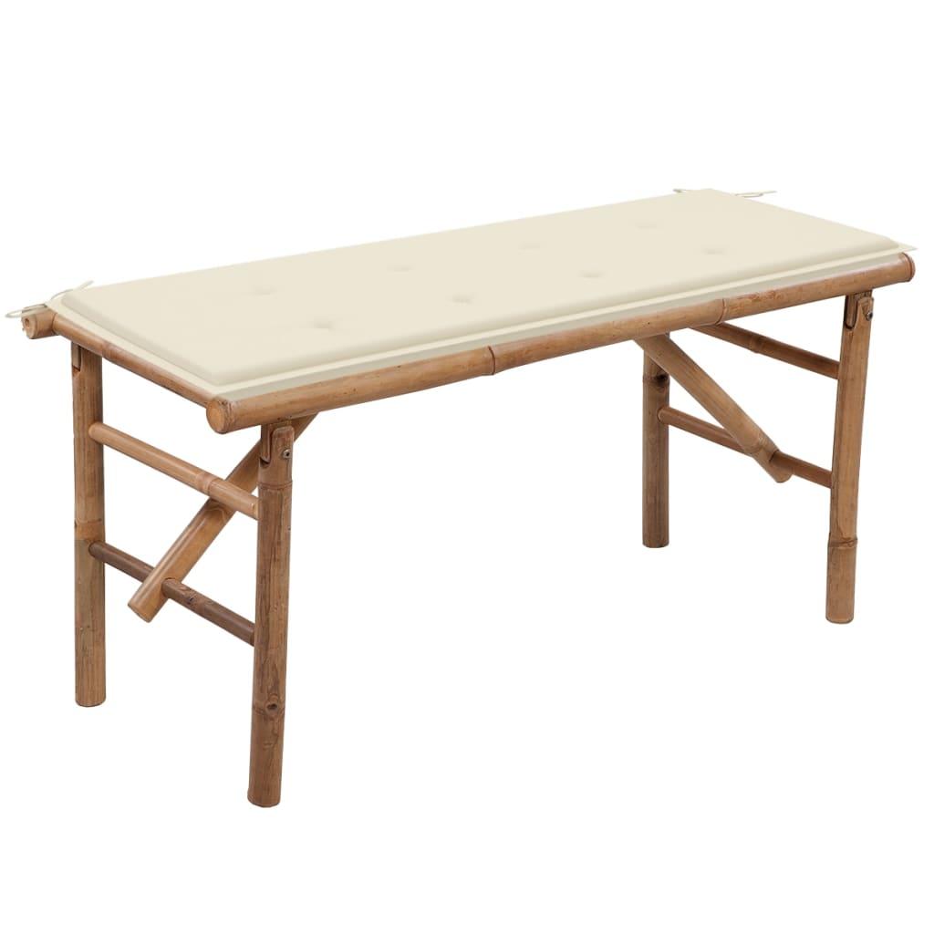Tuinbank inklapbaar met kussen 118 cm bamboe – afbeelding 1