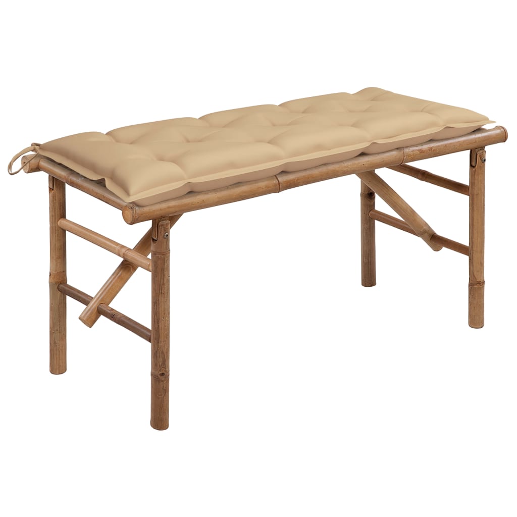 Tuinbank inklapbaar met kussen 118 cm bamboe – afbeelding 1