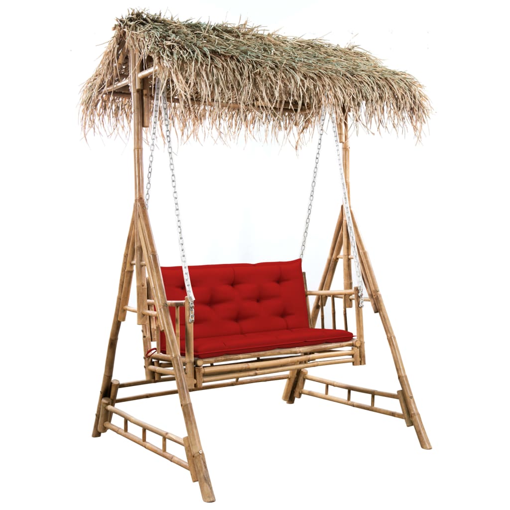 Schommelbank 2-zits met palmbladeren en kussen 202 cm bamboe – afbeelding 1