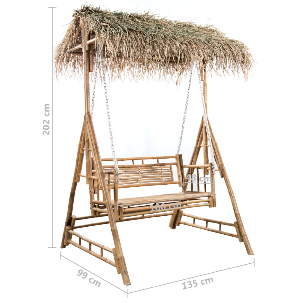 Schommelbank 2-zits met palmbladeren en kussen 202 cm bamboe – afbeelding 11