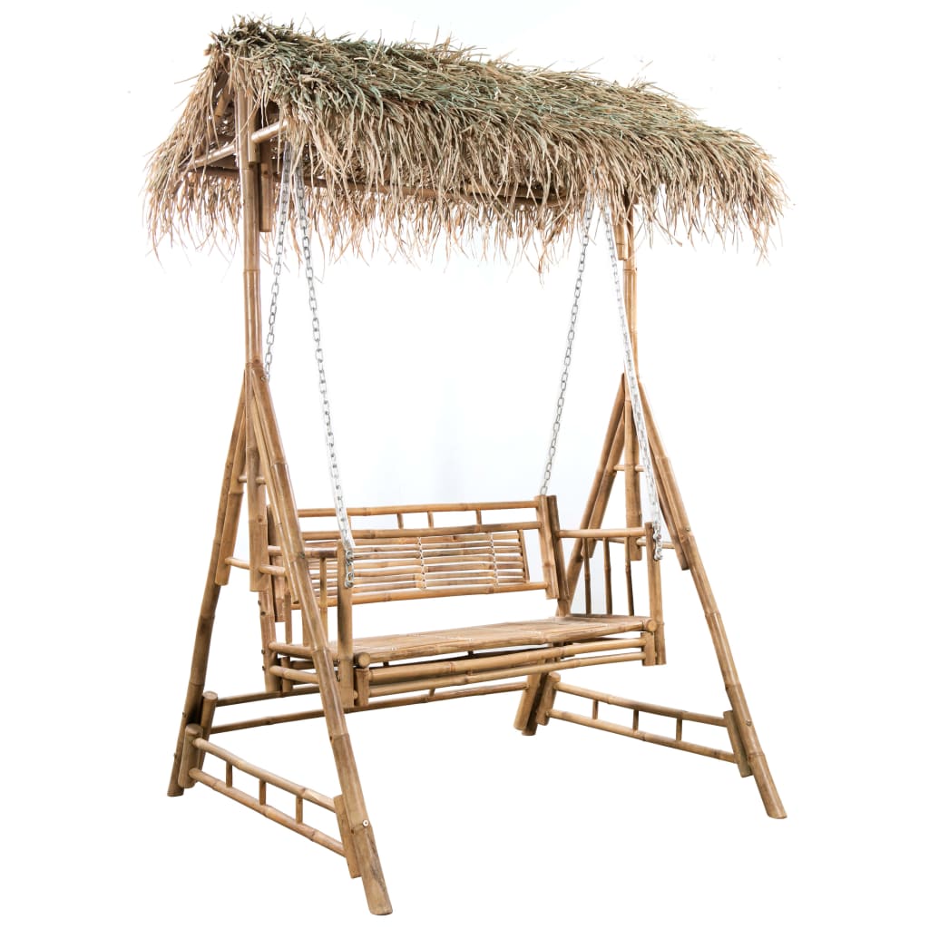 Schommelbank 2-zits met palmbladeren en kussen 202 cm bamboe – afbeelding 2