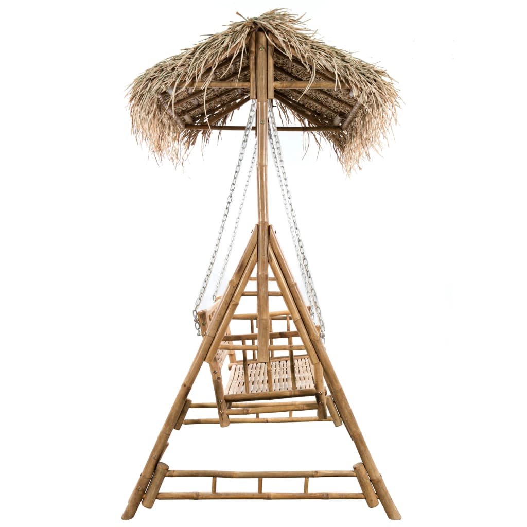 Schommelbank 2-zits met palmbladeren en kussen 202 cm bamboe – afbeelding 4