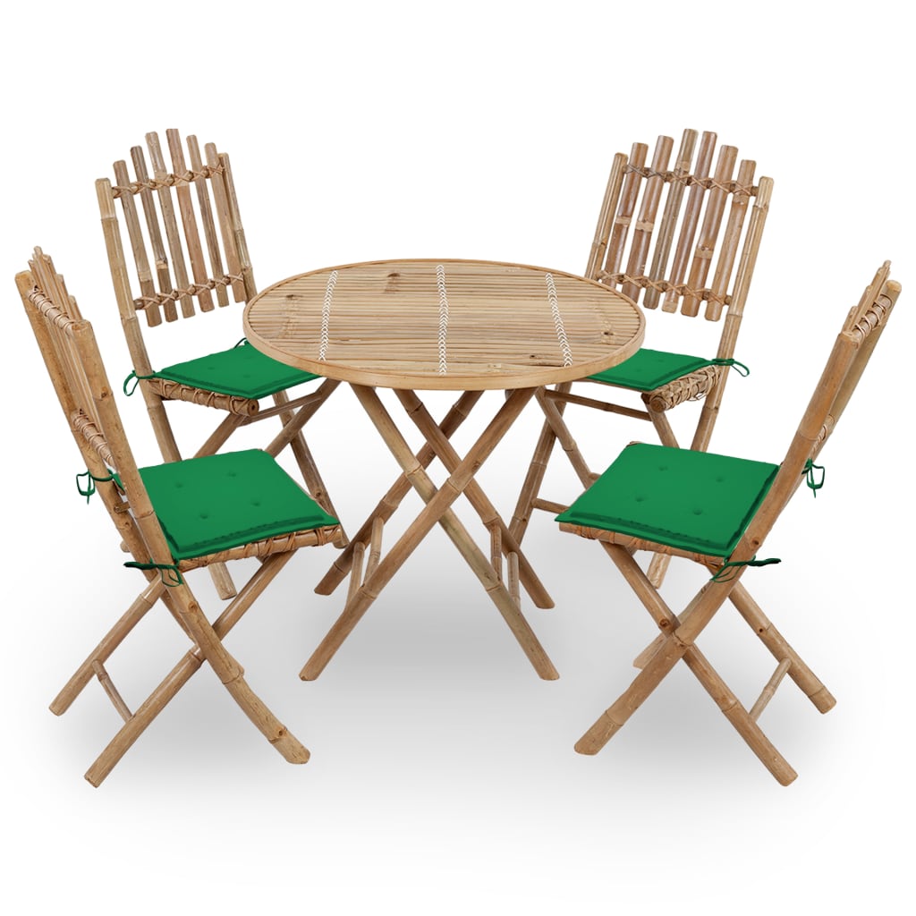 5-delige Tuinset inklapbaar met kussens bamboe – afbeelding 1