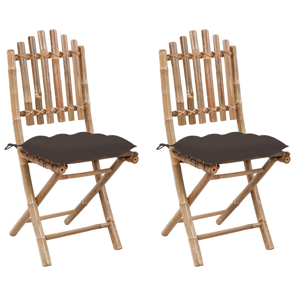 Tuinstoelen 2 st inklapbaar met kussens bamboe – afbeelding 1