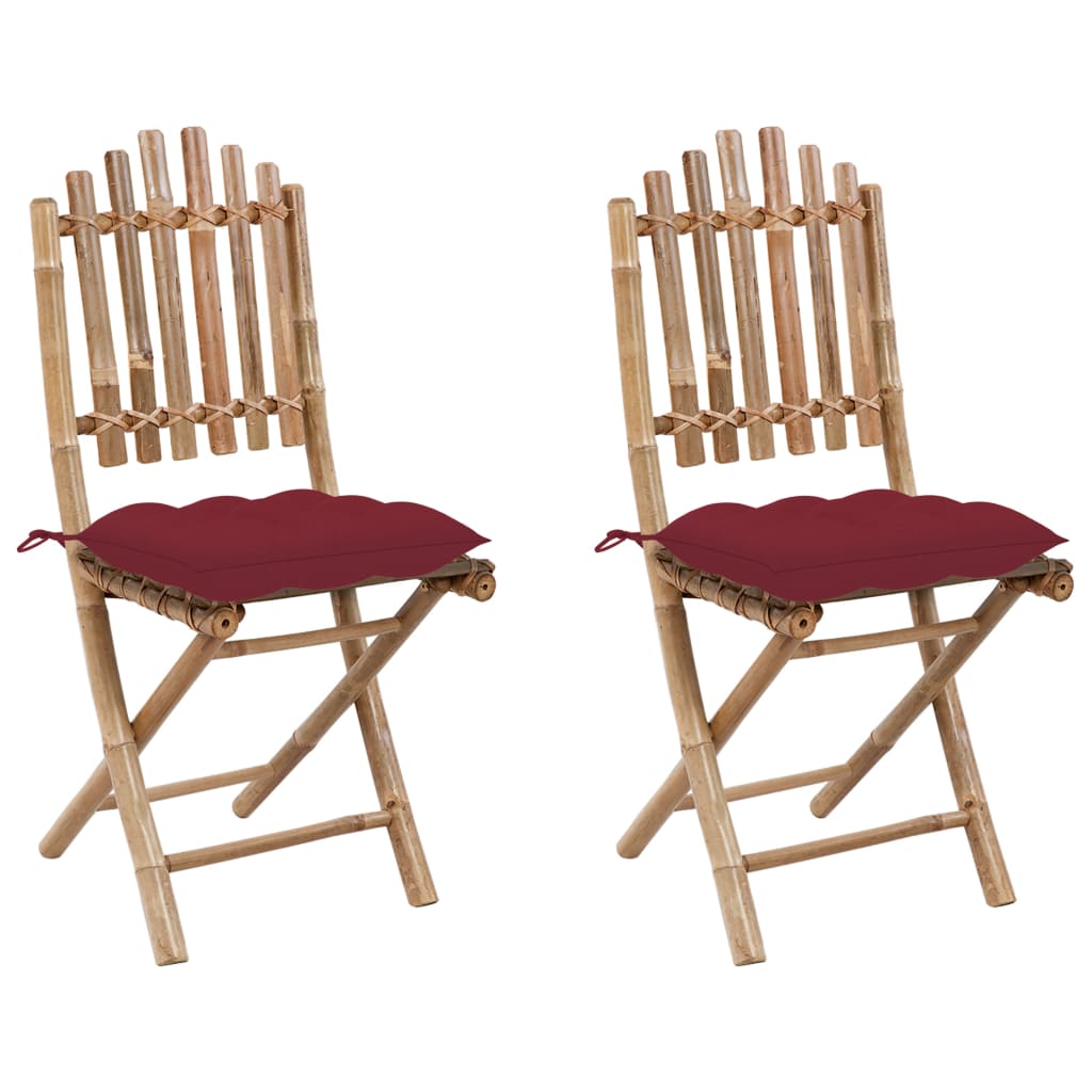 Tuinstoelen 2 st inklapbaar met kussens bamboe – afbeelding 1