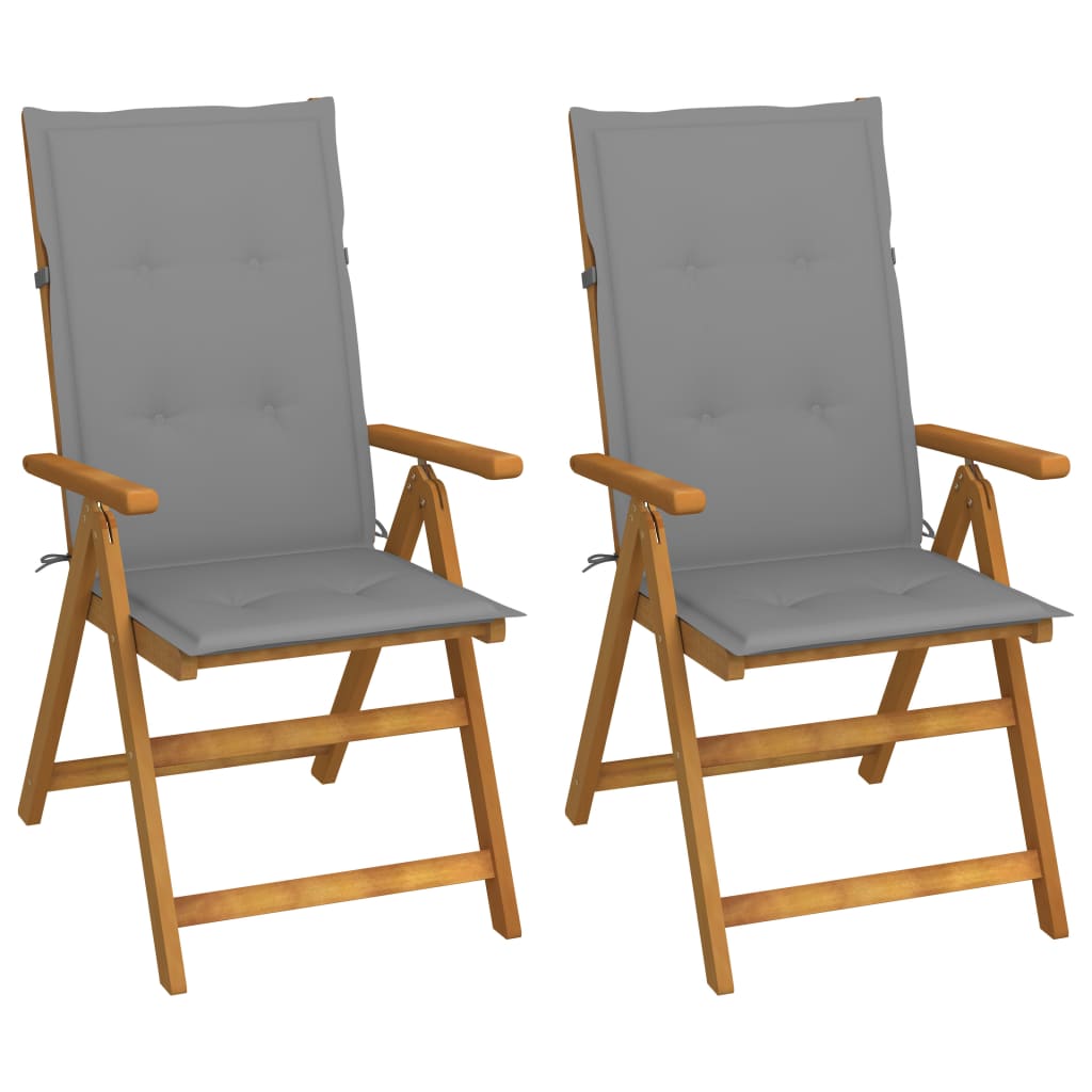 Tuinstoelen 2 st verstelbaar met kussens massief acaciahout – afbeelding 1