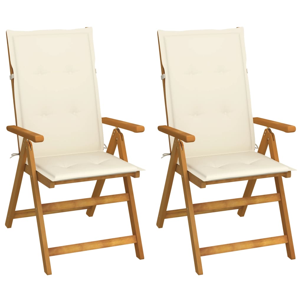 Tuinstoelen 2 st verstelbaar met kussens massief acaciahout – afbeelding 1