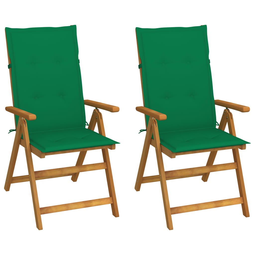 Tuinstoelen 2 st verstelbaar met kussens massief acaciahout – afbeelding 1