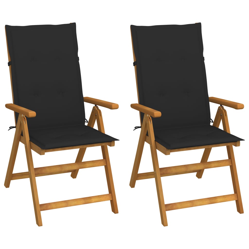 Tuinstoelen 2 st verstelbaar met kussens massief acaciahout – afbeelding 1