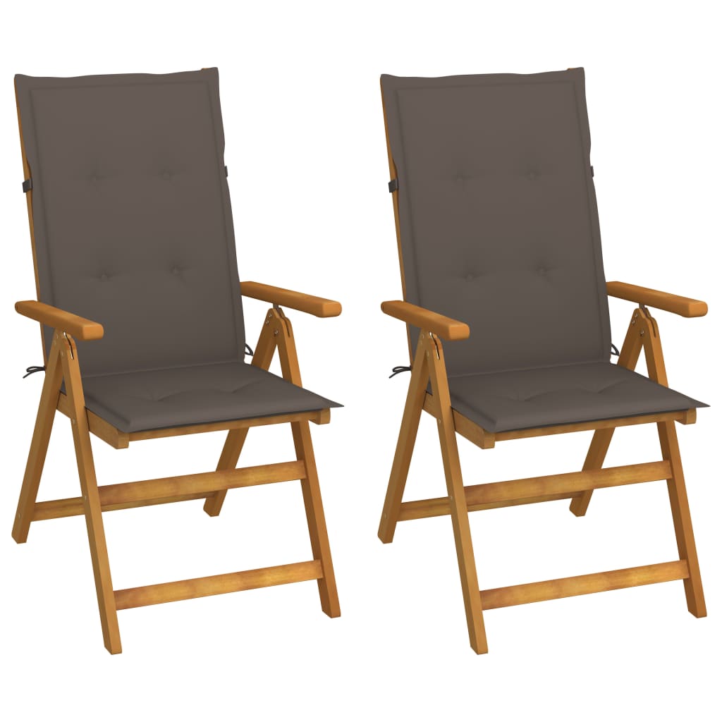 Tuinstoelen 2 st verstelbaar met kussens massief acaciahout – afbeelding 1