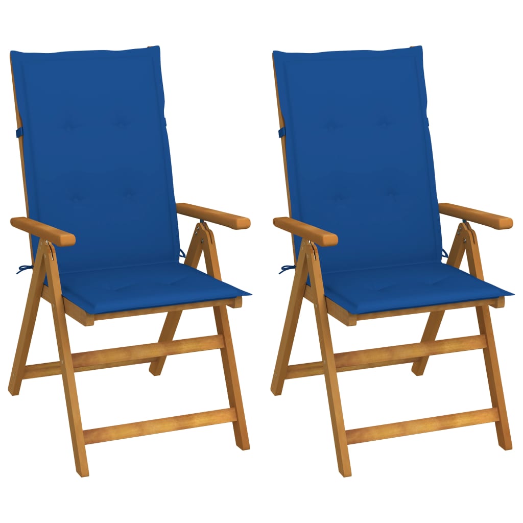 Tuinstoelen 2 st verstelbaar met kussens massief acaciahout – afbeelding 1