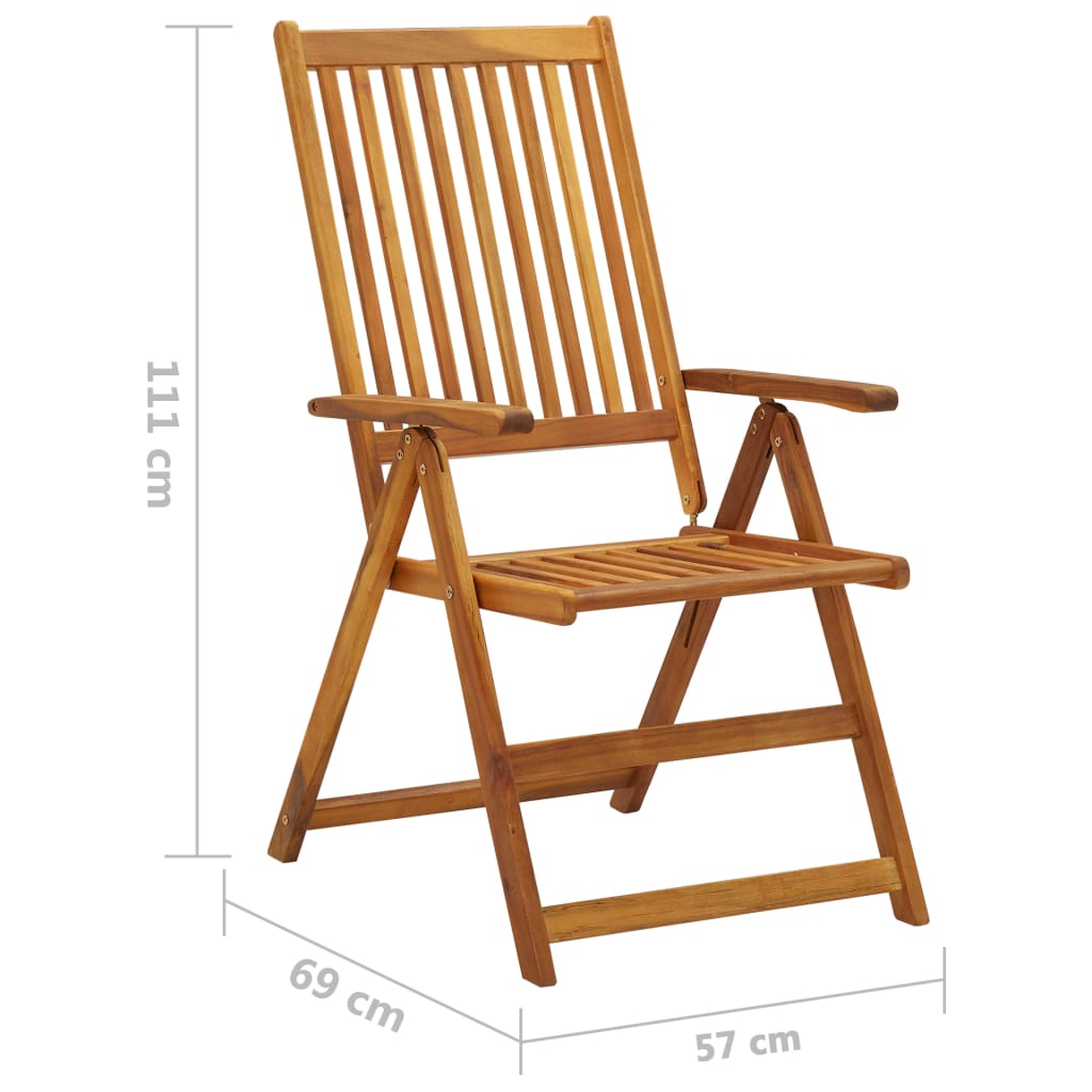 Tuinstoelen 2 st verstelbaar met kussens massief acaciahout – afbeelding 10
