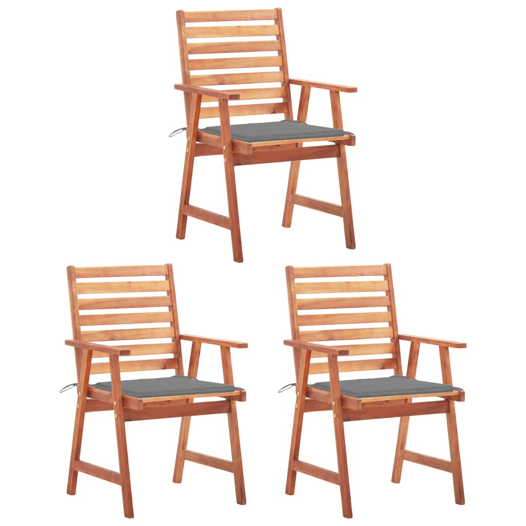 Tuinstoelen 3 st met kussens massief acaciahout – afbeelding 1