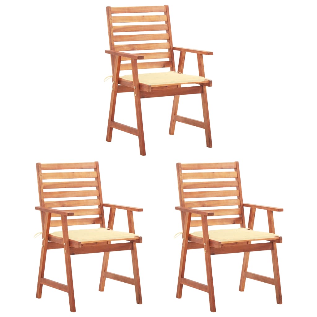Tuinstoelen 3 st met kussens massief acaciahout – afbeelding 1