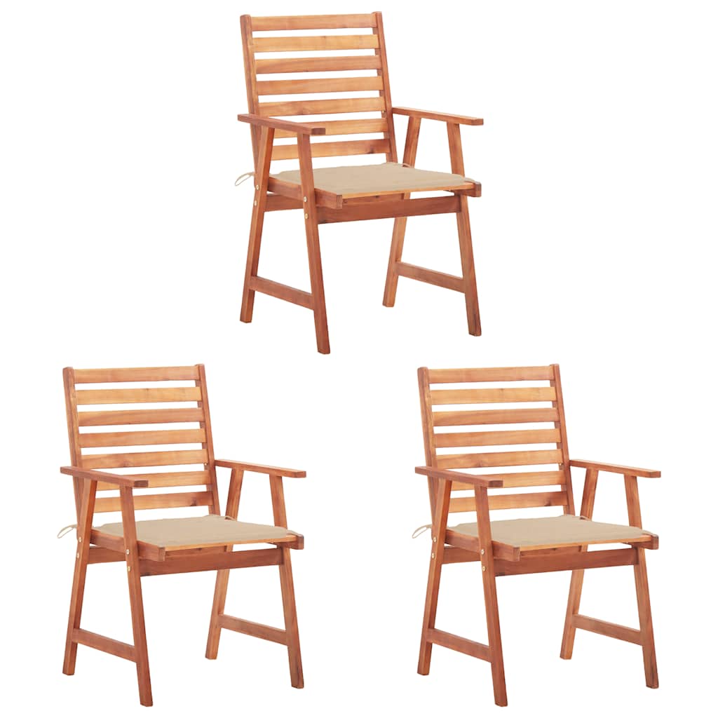 Tuinstoelen 3 st met kussens massief acaciahout – afbeelding 1