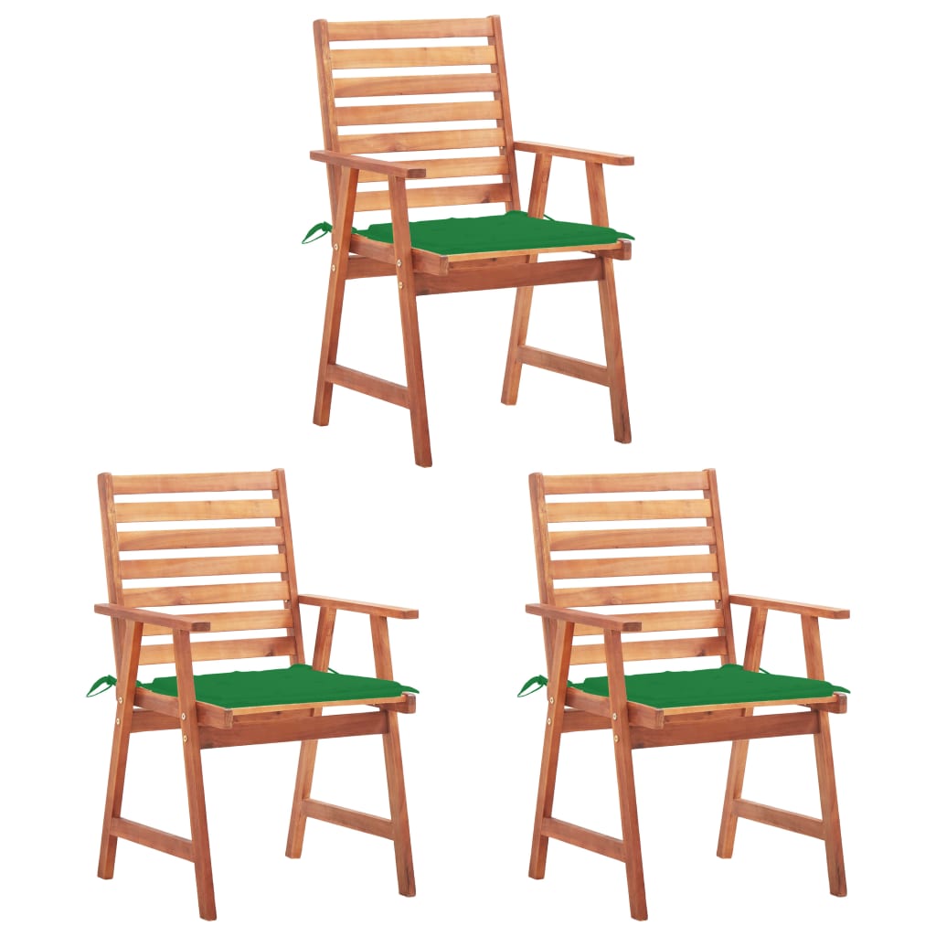 Tuinstoelen 3 st met kussens massief acaciahout – afbeelding 1