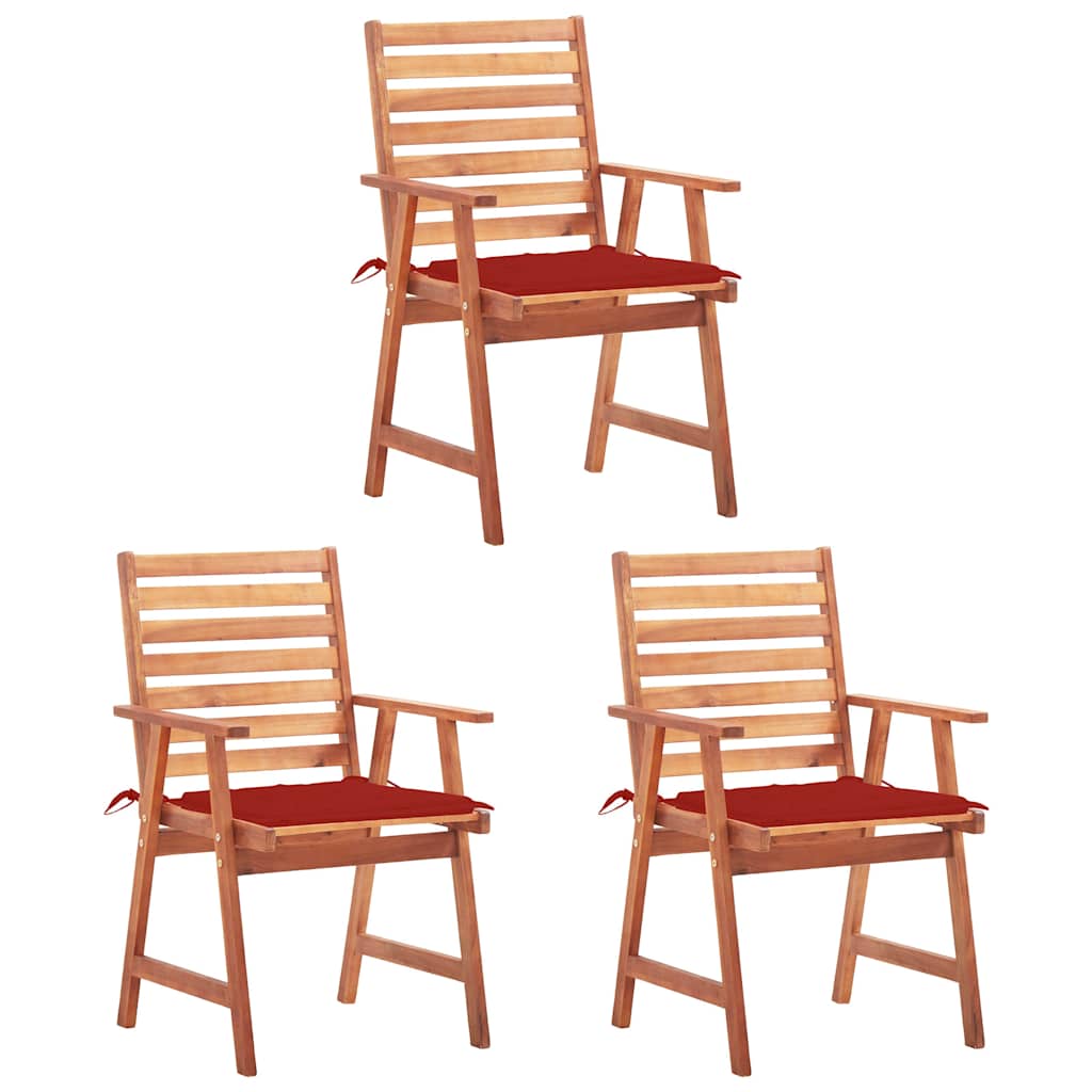 Tuinstoelen 3 st met kussens massief acaciahout – afbeelding 1