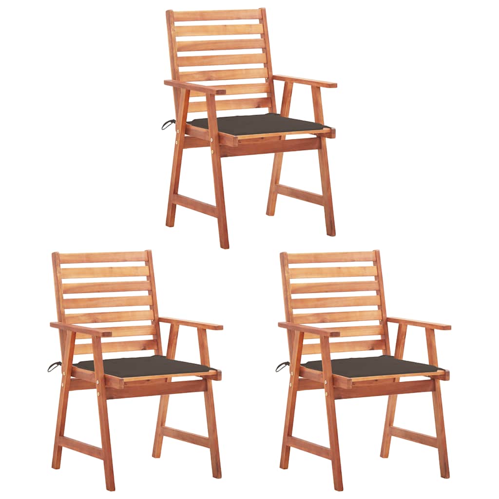 Tuinstoelen 3 st met kussens massief acaciahout – afbeelding 1