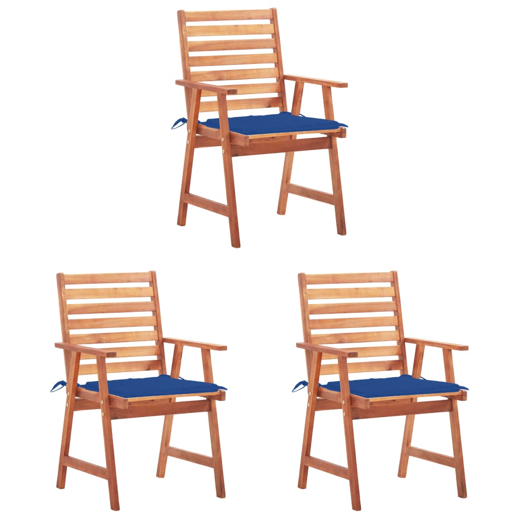 Tuinstoelen 3 st met kussens massief acaciahout – afbeelding 1