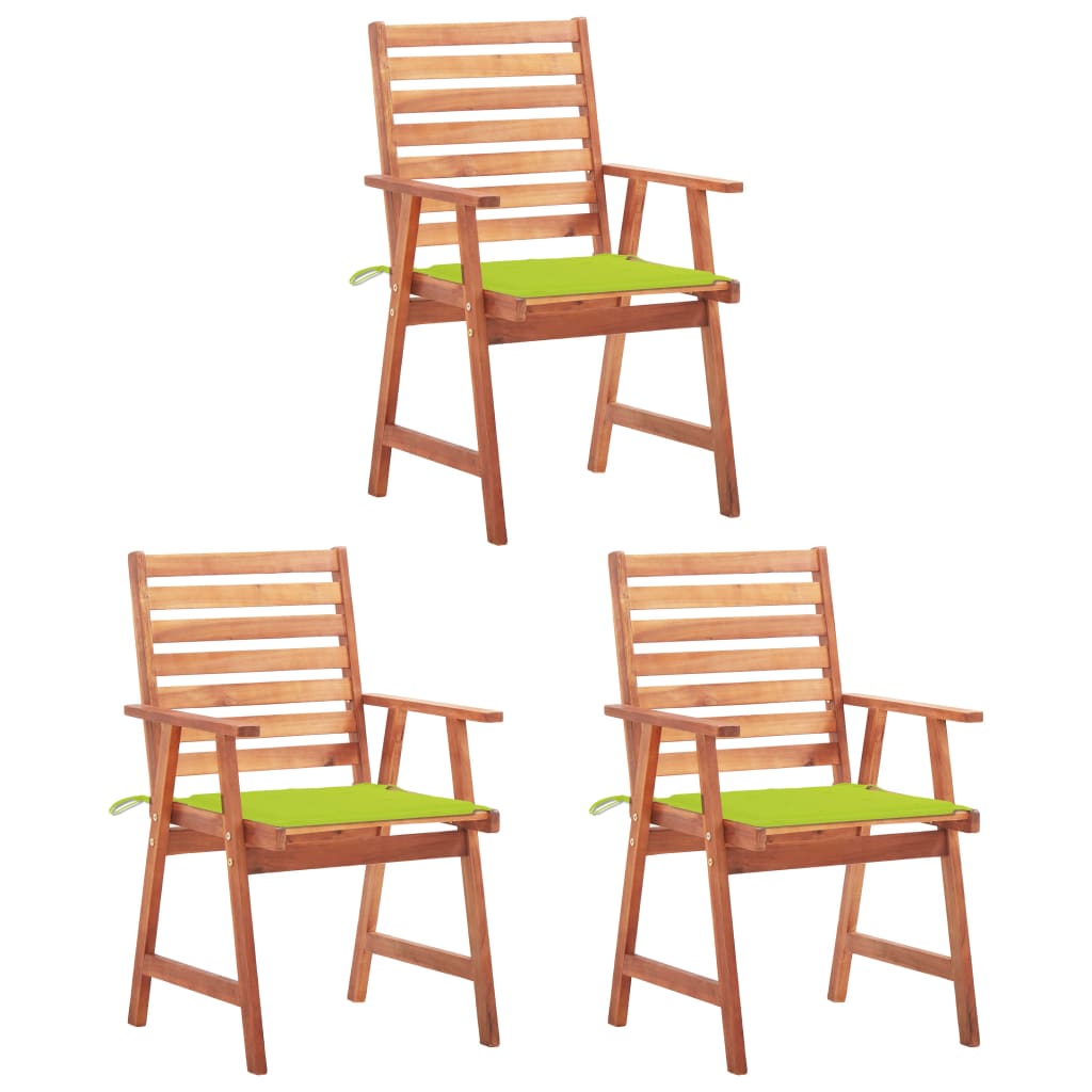 Tuinstoelen 3 st met kussens massief acaciahout – afbeelding 1