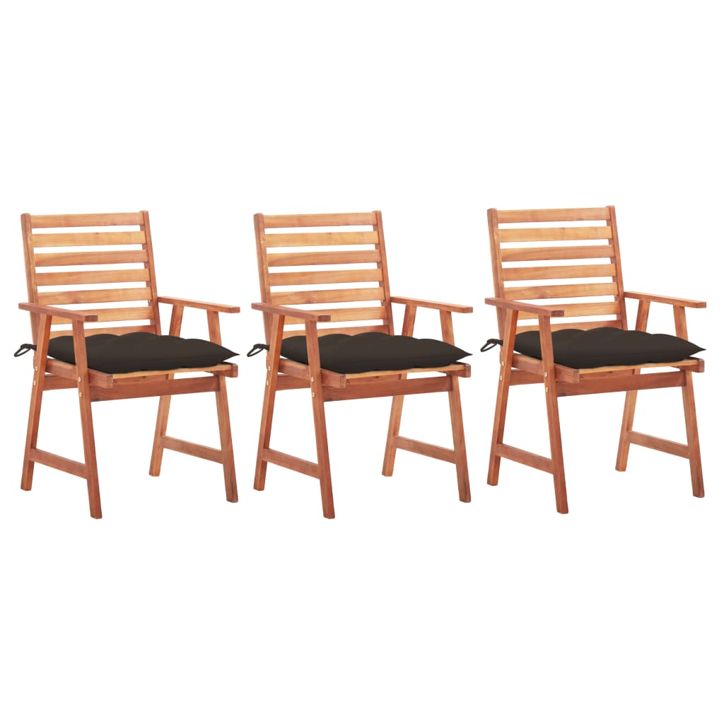 Tuinstoelen 3 st met kussens massief acaciahout – afbeelding 1